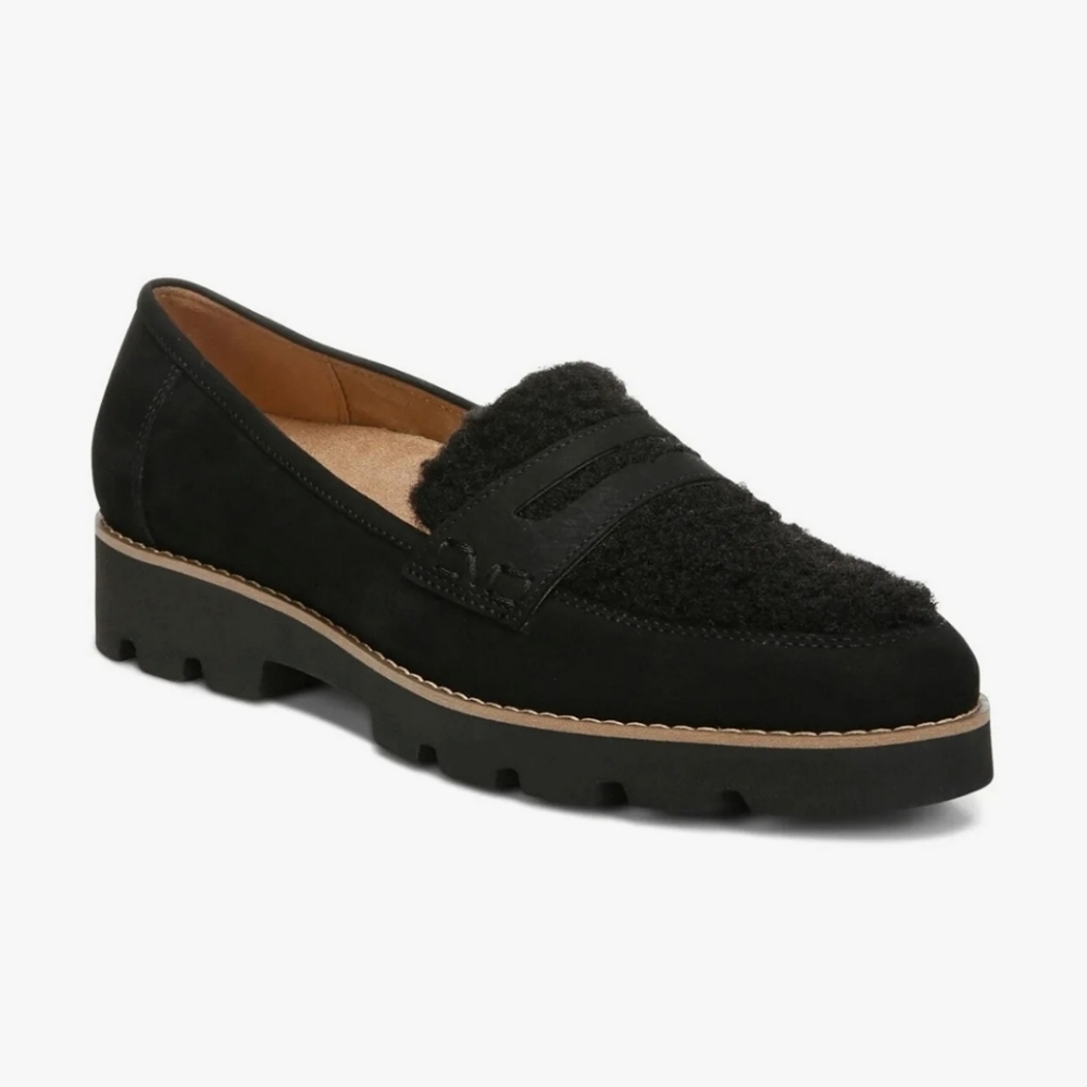 Vionic Cheryl Faux Fur Shearling Nubuck Suede Black‎ Loafer Size Women's 10
